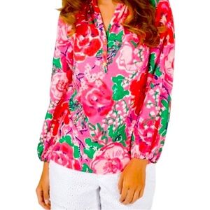 Lilly Pulitzer Alina Blouse Women’s Small Thing Called Love Floral Red Pink Top